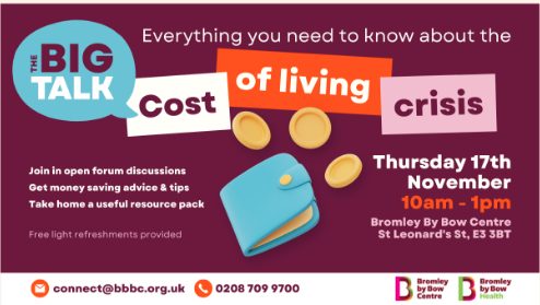 Come along to The Big Talk - Free help, resources, tips and advice about the cost of living crisis.