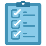Graphic of a clip board with 3 tick boxes in different shades of teal/turquoise. Representing 'Business Planning'.