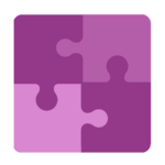 4 puzzle pieces that fit together in different shades of magenta. Representing 'Co-production.