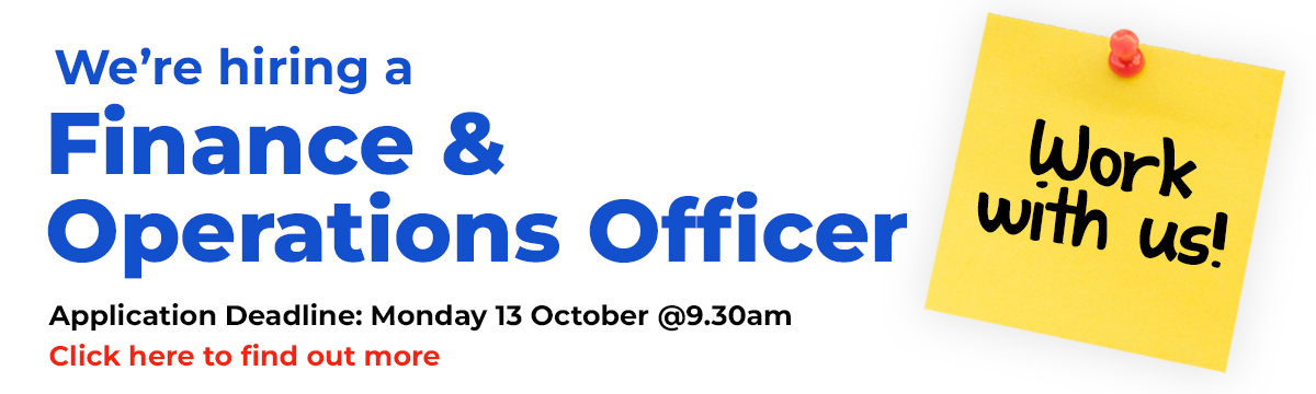We’re hiring a Finance & Operations Officer. Application Deadline Monday 13 October @ 9.30am For more information, please contact vicky.scott@thcvs.org.uk Image of a post-it note with "work with us" written on it. THCVS logo in the bottom left corner. Click here to find out more.