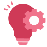 Graphic of a lightbulb with a gear/cog wheel in different shades of pink. Icon represents 'Planning a Successful Project'.
