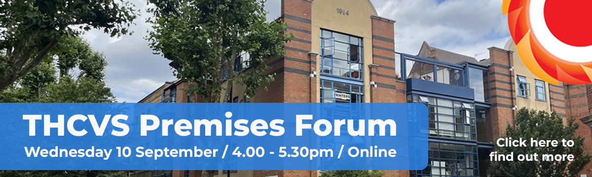 Photograph of St Hilda's East Community Centre. THCVS premises Forum. Wednesday 10 September / 4.00 to 5.30pm / Online. THCVS logo in the top right hand corner. Click here to find out more.
