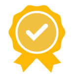 Graphic of a yellow/gold colored award ribbon or medal. Icon represents 'Quality Assurance'.