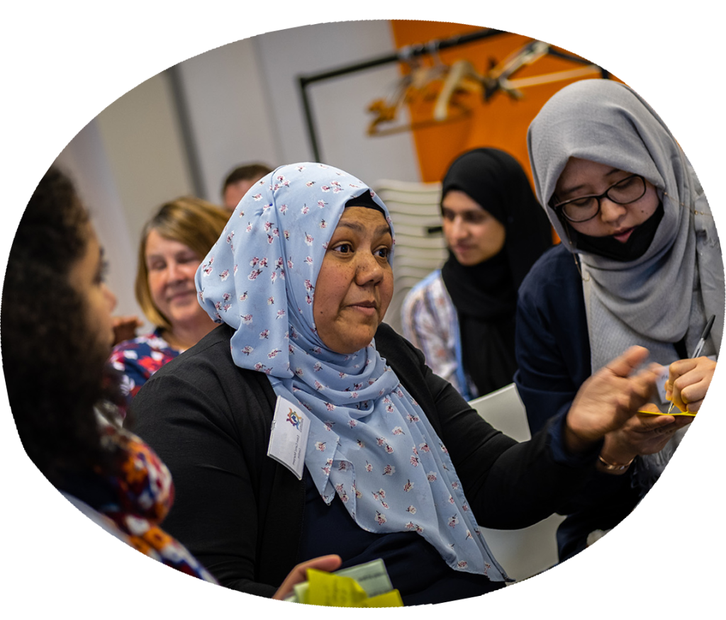Photo of a woman taking part in a workshop. Photos by Faith Action: https://www.faithaction.net.