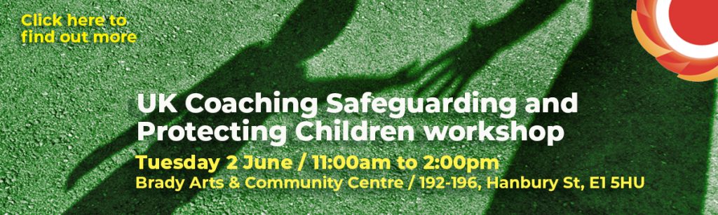 Shadow of an adult reaching out to a child on green grass. UK Coaching Safeguarding workshop, Tuesday 2 June, 11:00am to 2:00pm, Tuesday 2 June / 11:00am to 2:00pm Brady Arts & Community Centre 192-196, Hanbury St, E1 5HU.