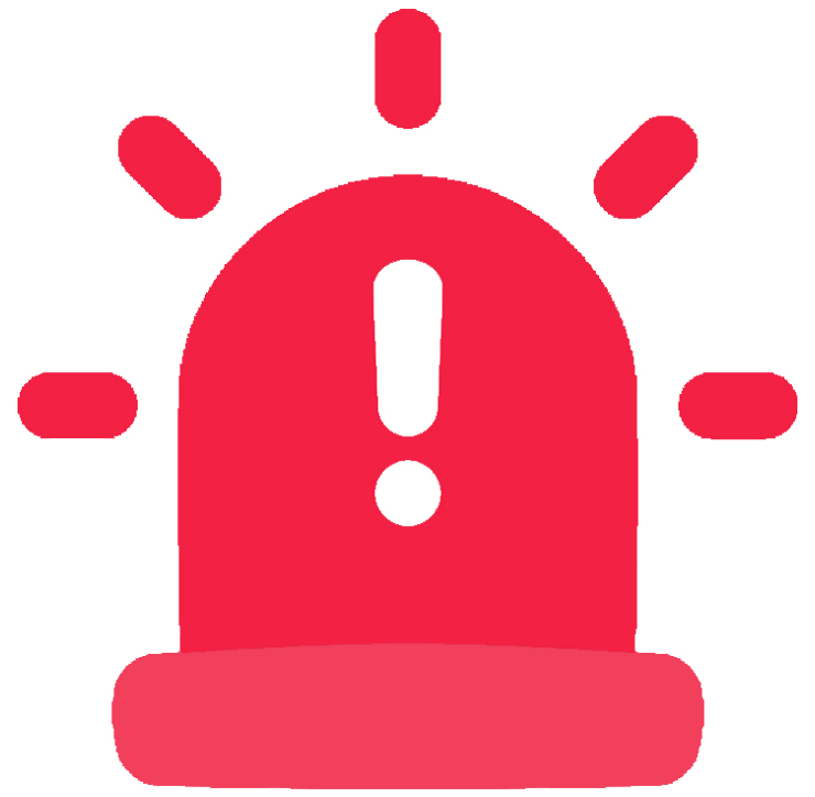 Emergency alert icon - a red siren/beacon shape with an exclamation mark in the middle.