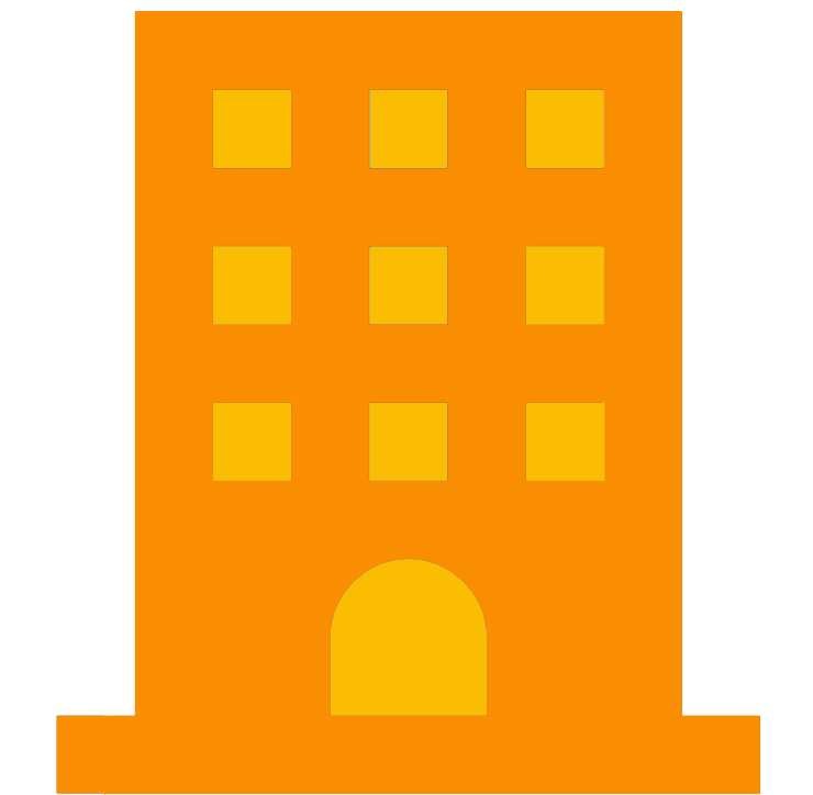 Orange icon of a building representing premises.
